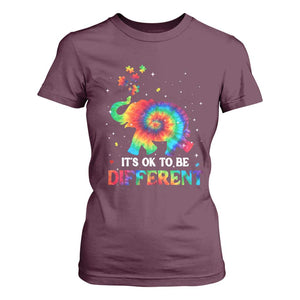 Tie Dye Elephant Autism T Shirt For Women Its Ok To Be Different TS01 Maroon Printyourwear