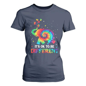 Tie Dye Elephant Autism T Shirt For Women Its Ok To Be Different TS01 Navy Printyourwear
