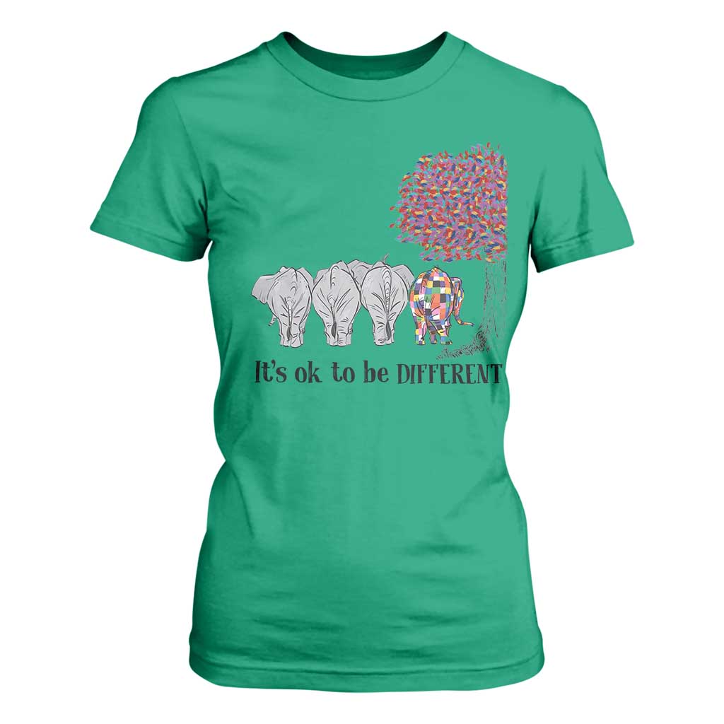 Autism Awareness Elephant T Shirt For Women It's Ok To Be A Little Different TS01 Irish Green Printyourwear