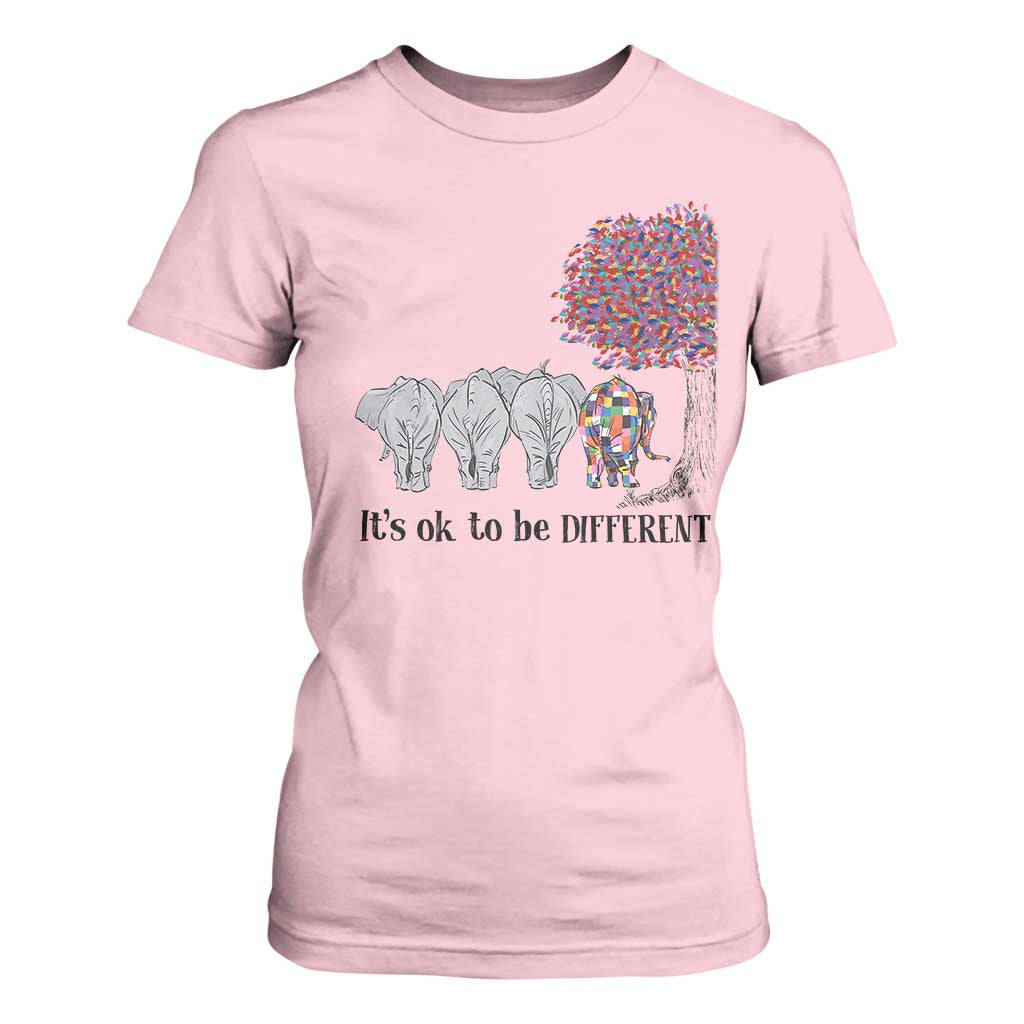 Autism Awareness Elephant T Shirt For Women It's Ok To Be A Little Different TS01 Light Pink Printyourwear