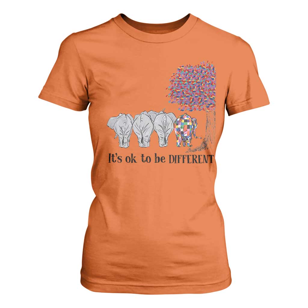 Autism Awareness Elephant T Shirt For Women It's Ok To Be A Little Different TS01 Orange Printyourwear