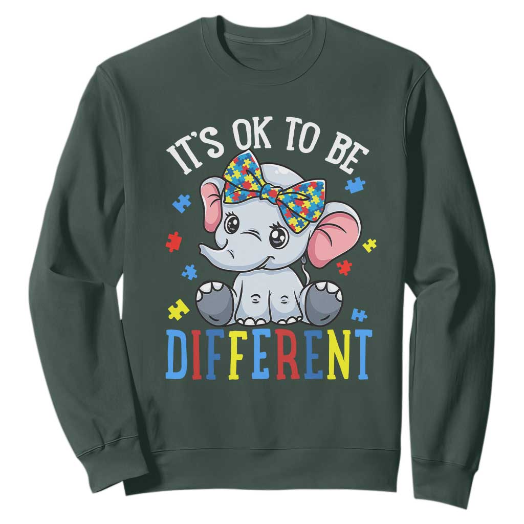 Autism Month Sweatshirt It's Okay To Be Different Elephant TS01 Dark Forest Green Printyourwear
