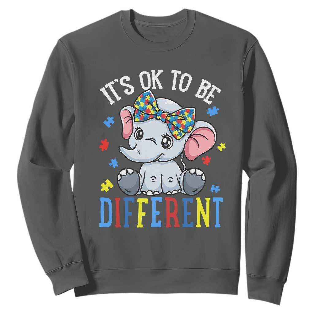 Autism Month Sweatshirt It's Okay To Be Different Elephant TS01 Dark Heather Printyourwear