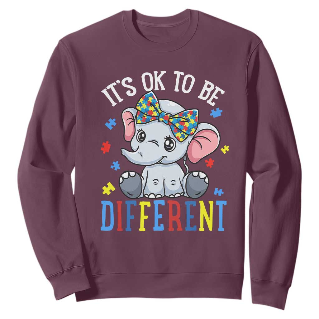 Autism Month Sweatshirt It's Okay To Be Different Elephant TS01 Maroon Printyourwear