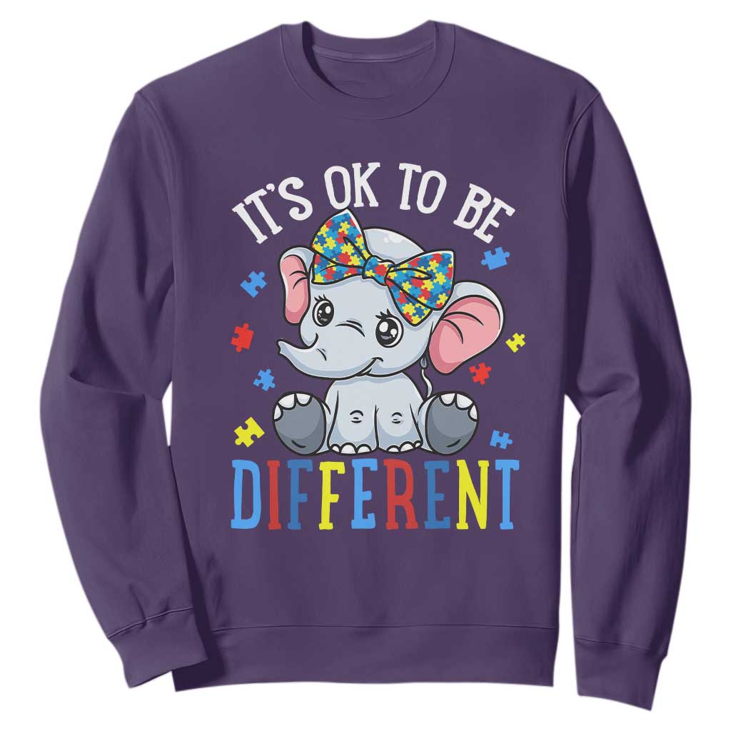 Autism Month Sweatshirt It's Okay To Be Different Elephant TS01 Purple Printyourwear