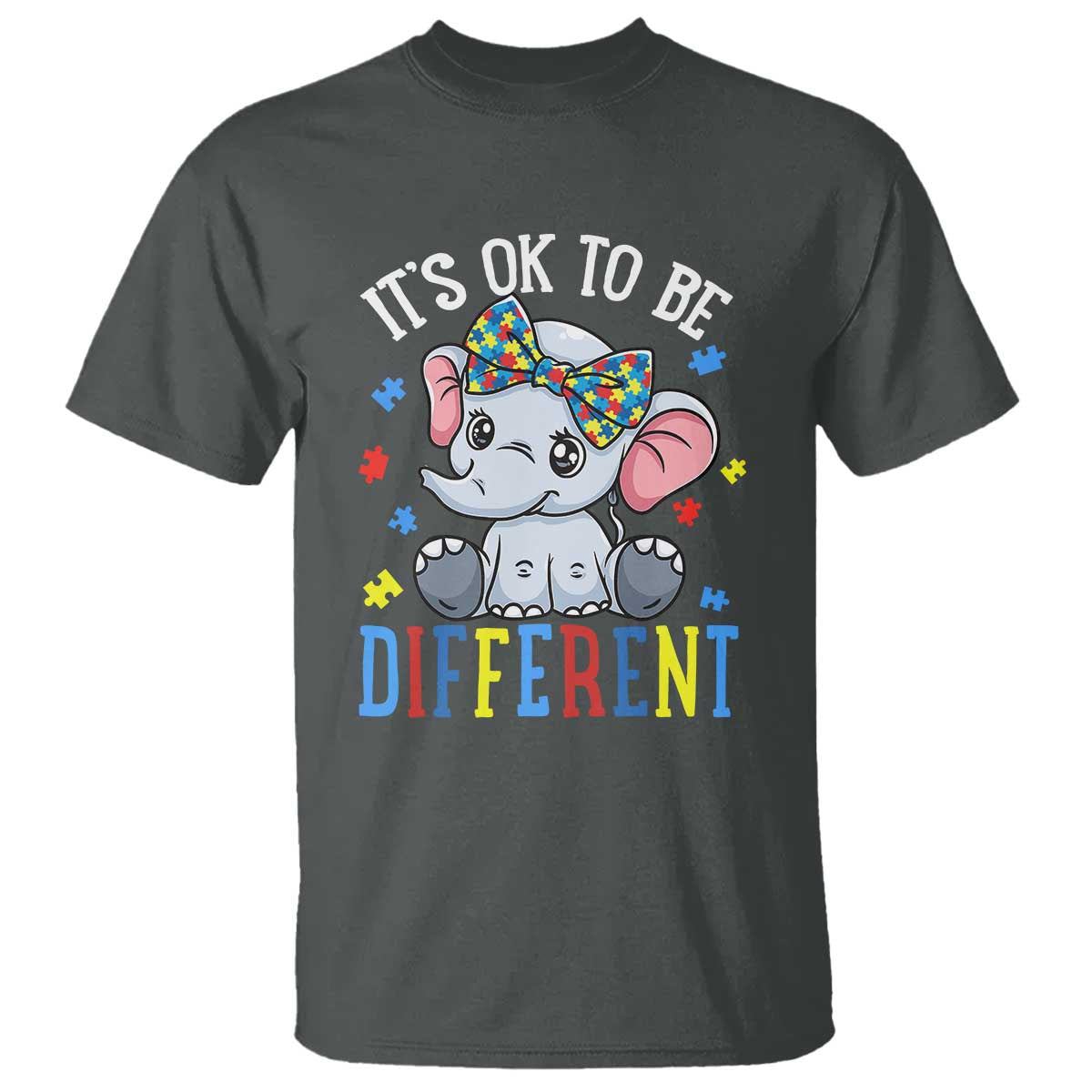 Autism Month T Shirt It's Okay To Be Different Elephant TS01 Dark Heather Printyourwear