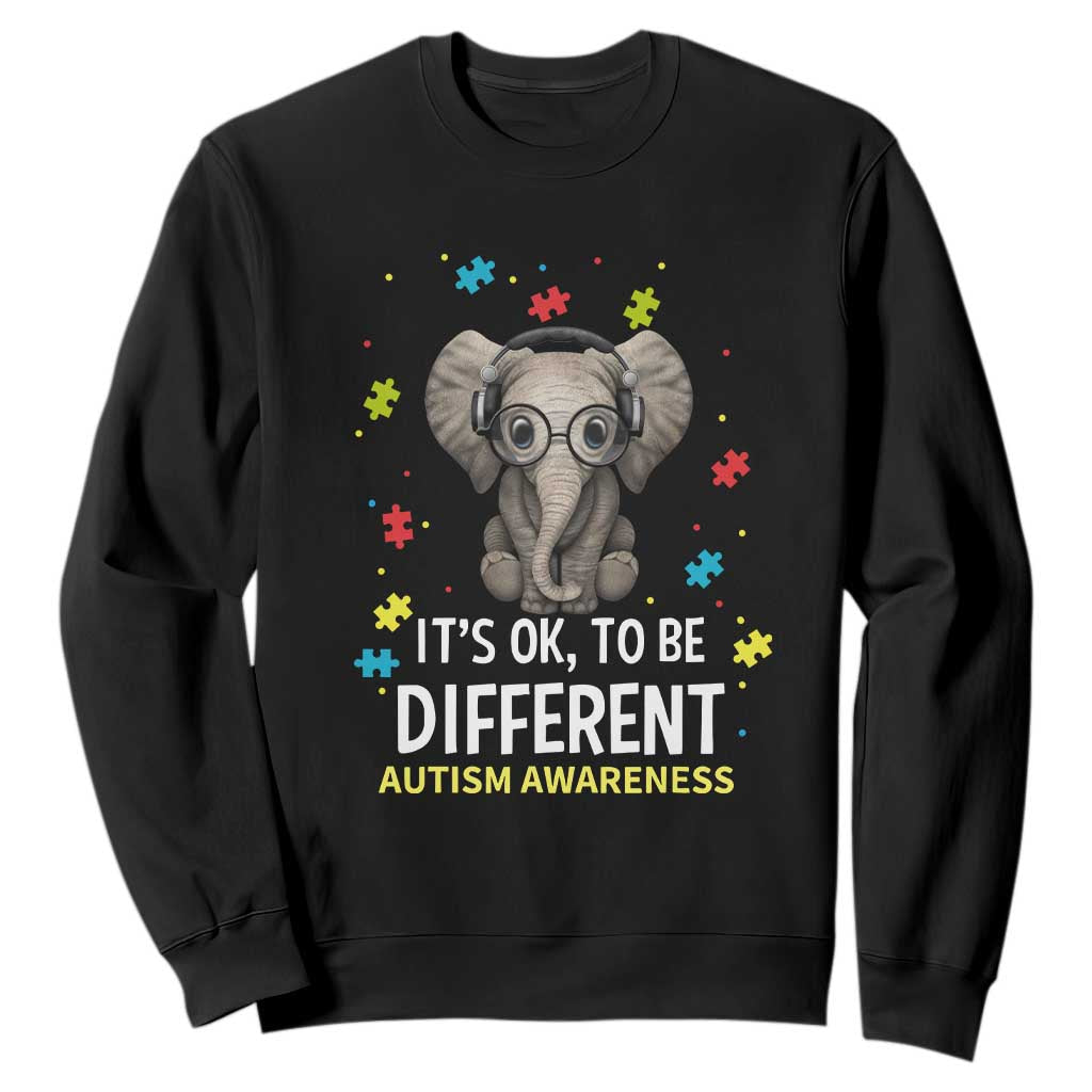 Autism Awareness Elephant Sweatshirt It's Okay To Be Different TS01 Black Printyourwear