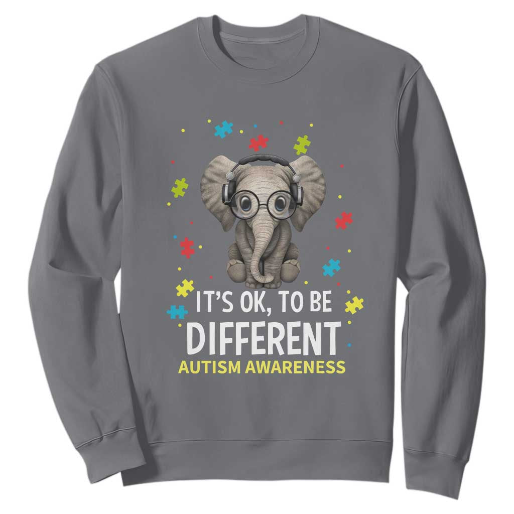 Autism Awareness Elephant Sweatshirt It's Okay To Be Different TS01 Charcoal Printyourwear