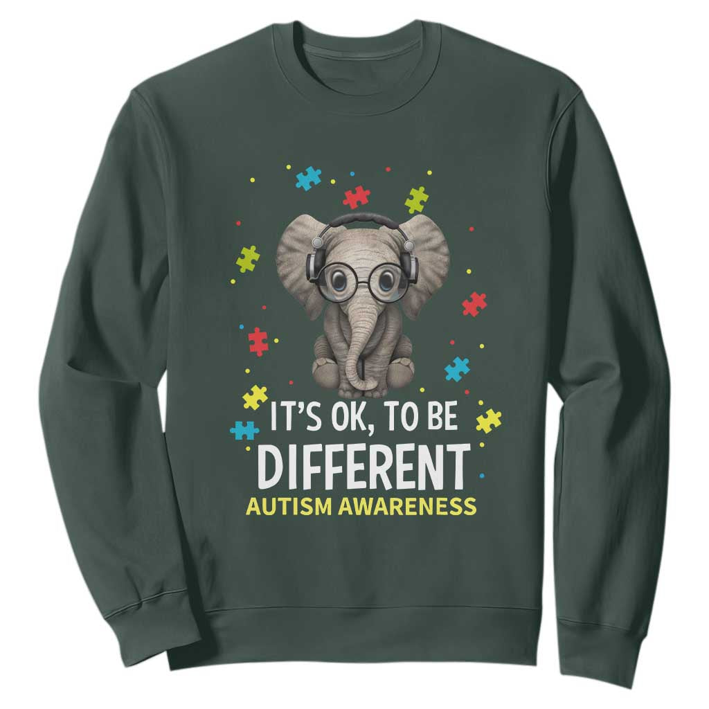 Autism Awareness Elephant Sweatshirt It's Okay To Be Different TS01 Dark Forest Green Printyourwear