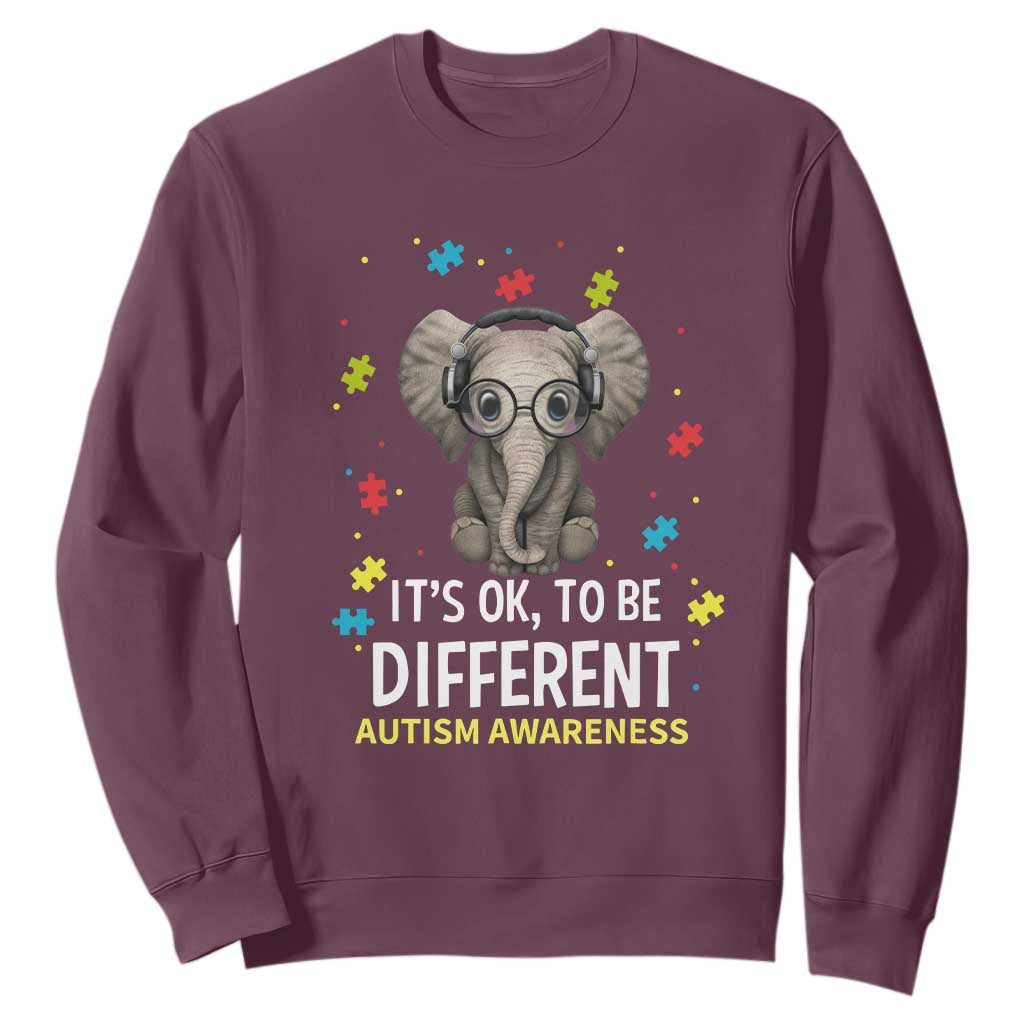 Autism Awareness Elephant Sweatshirt It's Okay To Be Different TS01 Maroon Printyourwear