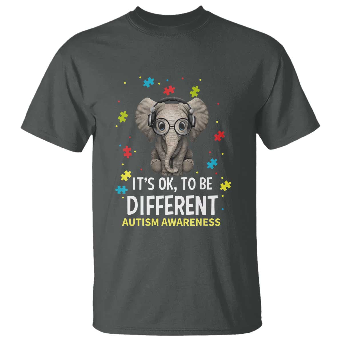 Autism Awareness Elephant T Shirt It's Okay To Be Different TS01 Dark Heather Printyourwear