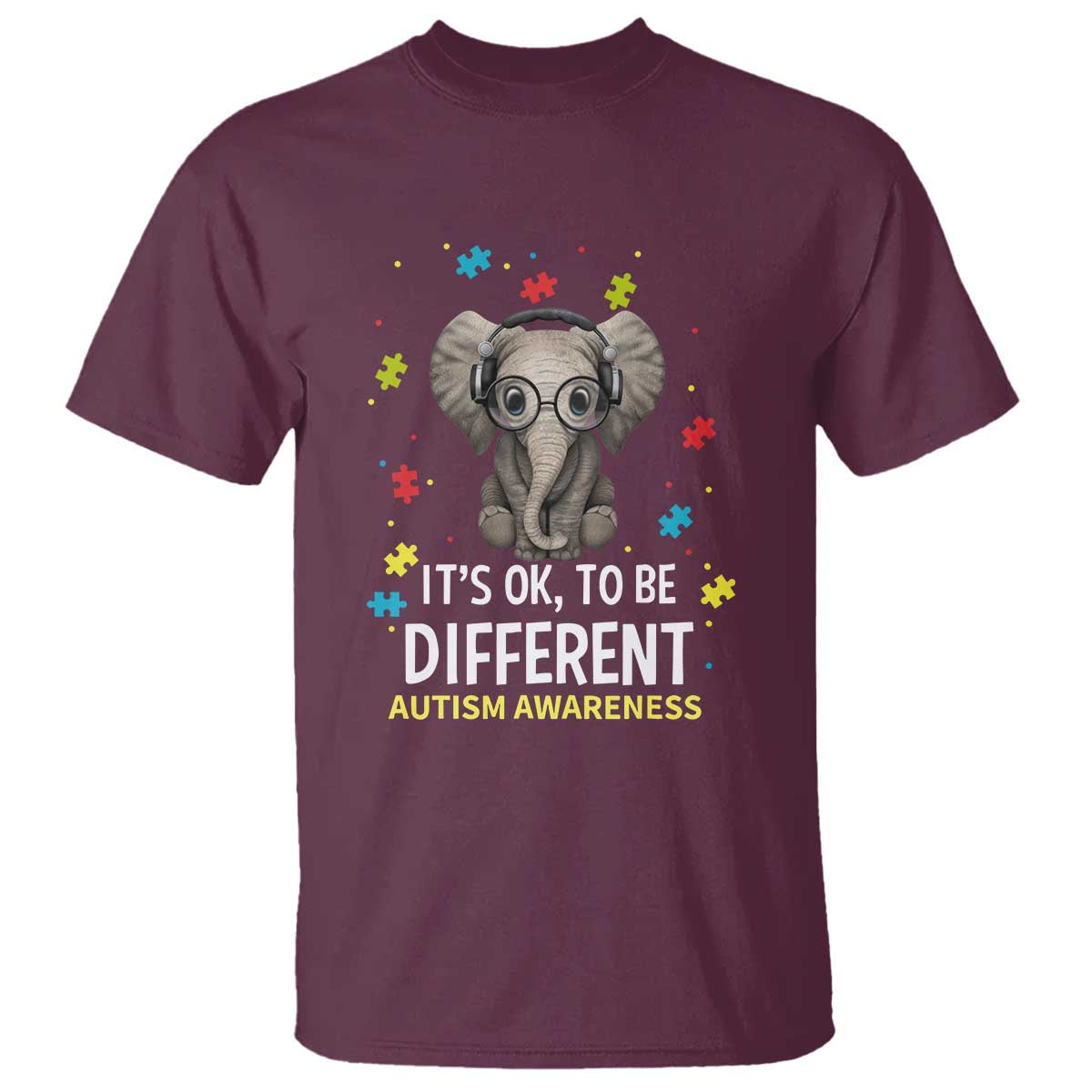 Autism Awareness Elephant T Shirt It's Okay To Be Different TS01 Maroon Printyourwear