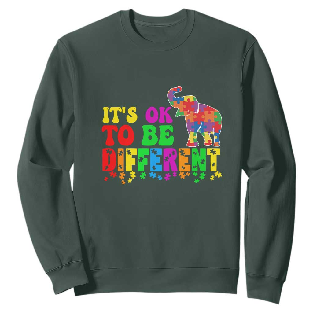 Autism Speaks Sweatshirt It's Okay To Be Different Elephant TS01 Dark Forest Green Printyourwear