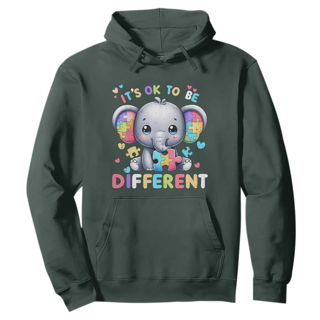Cute Elephant Autism Awareness Hoodie Its Ok To Be Different TS01 Dark Forest Green Printyourwear