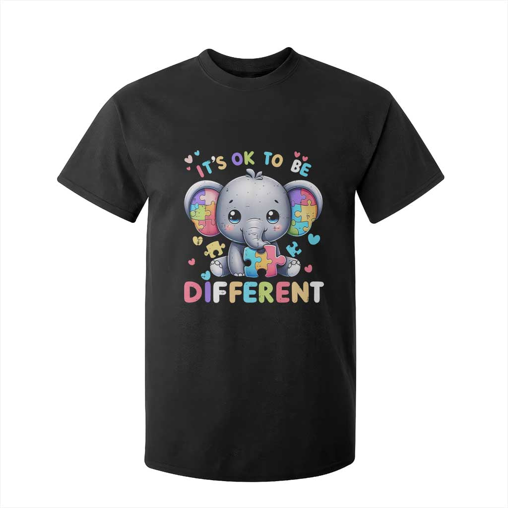 Cute Elephant Autism Awareness T Shirt For Kid Its Ok To Be Different TS01 Black Printyourwear
