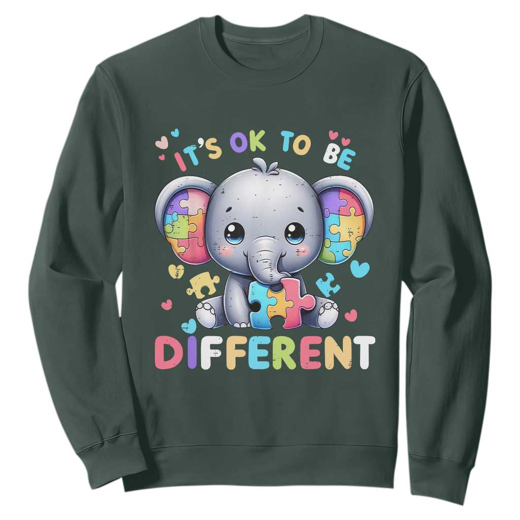 Cute Elephant Autism Awareness Sweatshirt Its Ok To Be Different TS01 Dark Forest Green Printyourwear
