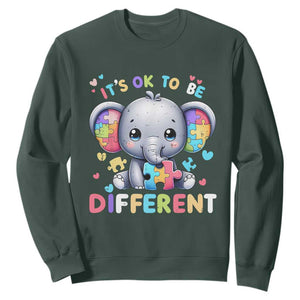 Cute Elephant Autism Awareness Sweatshirt Its Ok To Be Different TS01 Dark Forest Green Printyourwear