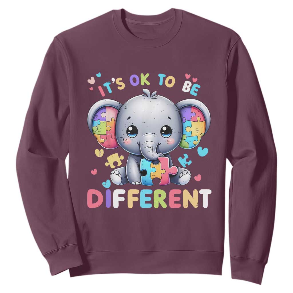 Cute Elephant Autism Awareness Sweatshirt Its Ok To Be Different TS01 Maroon Printyourwear