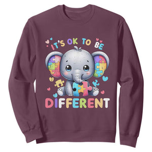 Cute Elephant Autism Awareness Sweatshirt Its Ok To Be Different TS01 Maroon Printyourwear