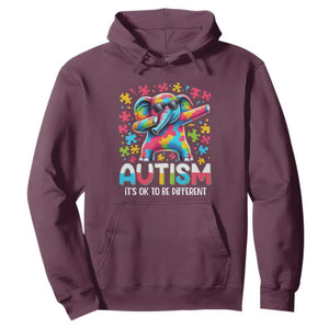 Autism Awareness Dabbing Elephant Hoodie Its Ok To Be Different TS01 Maroon Printyourwear