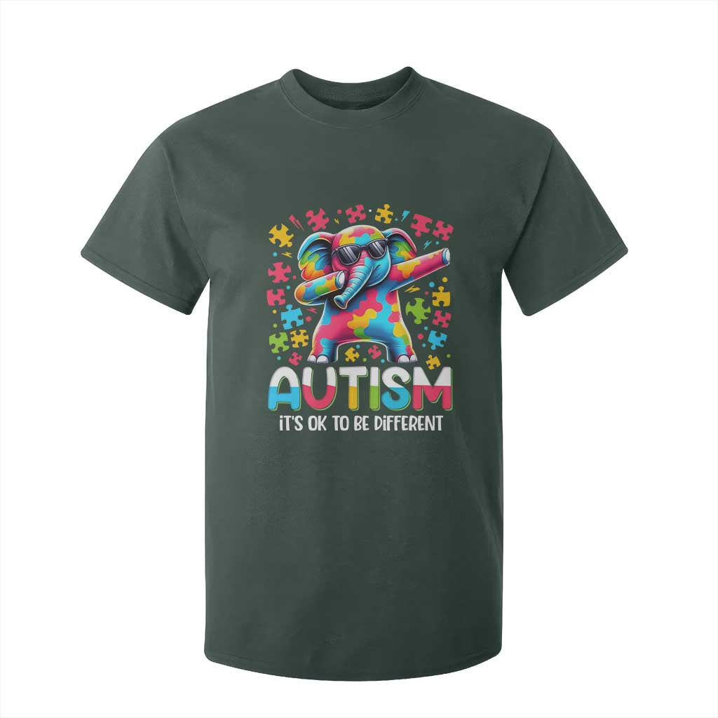 Autism Awareness Dabbing Elephant T Shirt For Kid Its Ok To Be Different TS01 Dark Forest Green Printyourwear