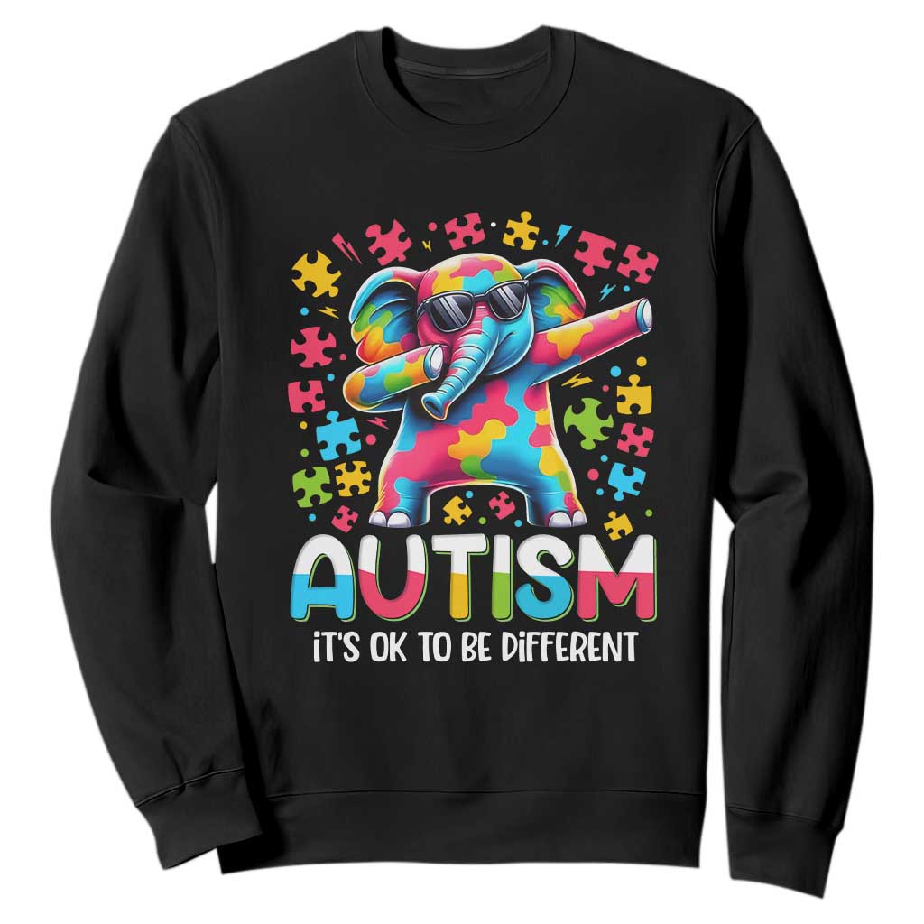 Autism Awareness Dabbing Elephant Sweatshirt Its Ok To Be Different TS01 Black Printyourwear
