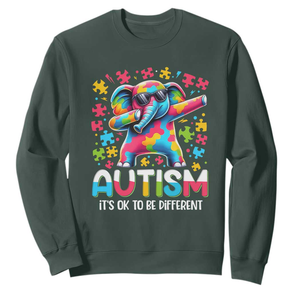 Autism Awareness Dabbing Elephant Sweatshirt Its Ok To Be Different TS01 Dark Forest Green Printyourwear
