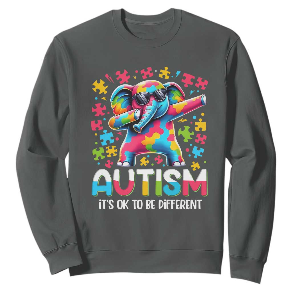Autism Awareness Dabbing Elephant Sweatshirt Its Ok To Be Different TS01 Dark Heather Printyourwear