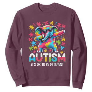 Autism Awareness Dabbing Elephant Sweatshirt Its Ok To Be Different TS01 Maroon Printyourwear