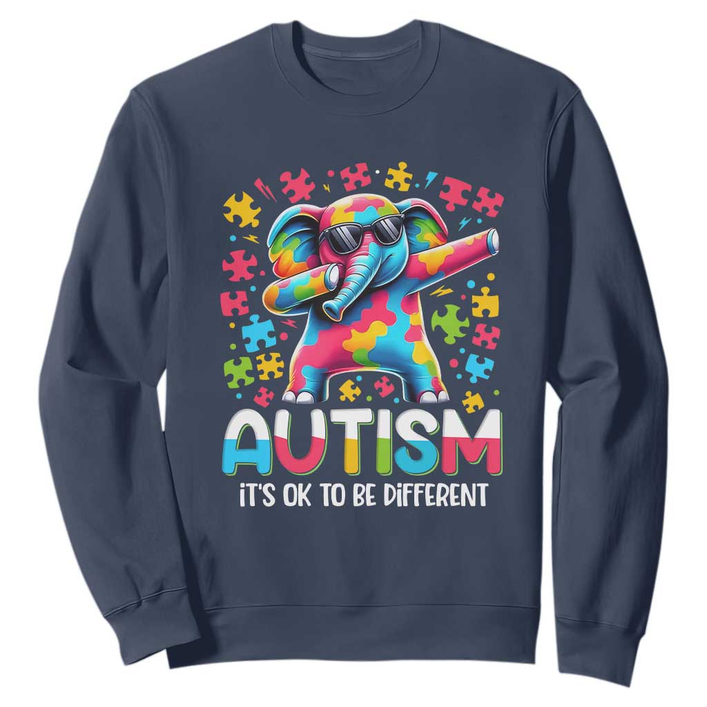 Autism Awareness Dabbing Elephant Sweatshirt Its Ok To Be Different TS01 Navy Printyourwear