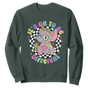 Support Autism Sweatshirt It's Okay To Be Different Funny Elephant TS01 Dark Forest Green Printyourwear