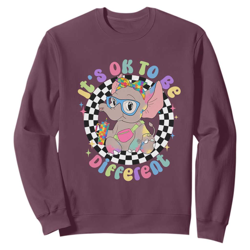 Support Autism Sweatshirt It's Okay To Be Different Funny Elephant TS01 Maroon Printyourwear