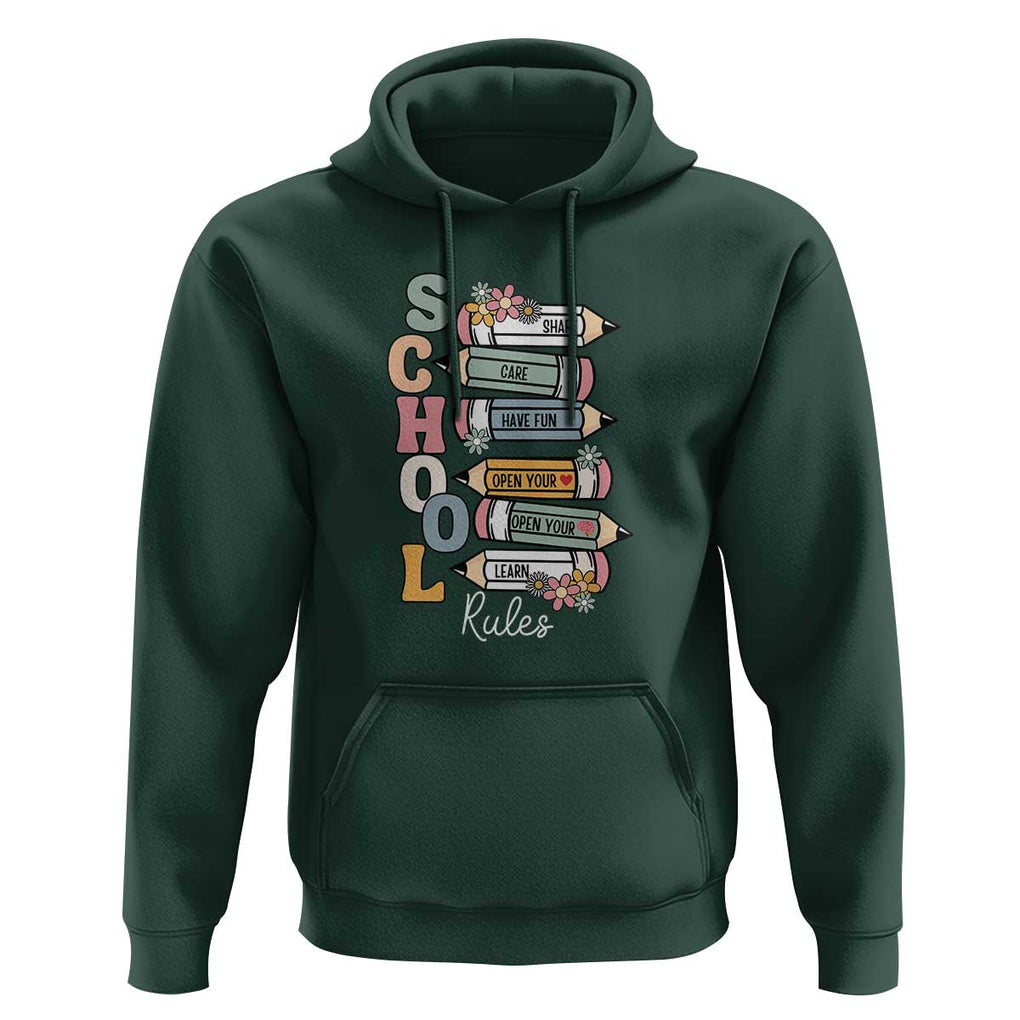 Back to School Teacher Hoodie Classroom Rules, Share, Care, Learn TS01 Dark Forest Green Print Your Wear