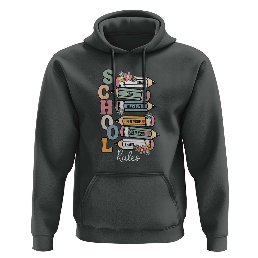 Back to School Teacher Hoodie Classroom Rules, Share, Care, Learn TS01 Dark Heather Print Your Wear