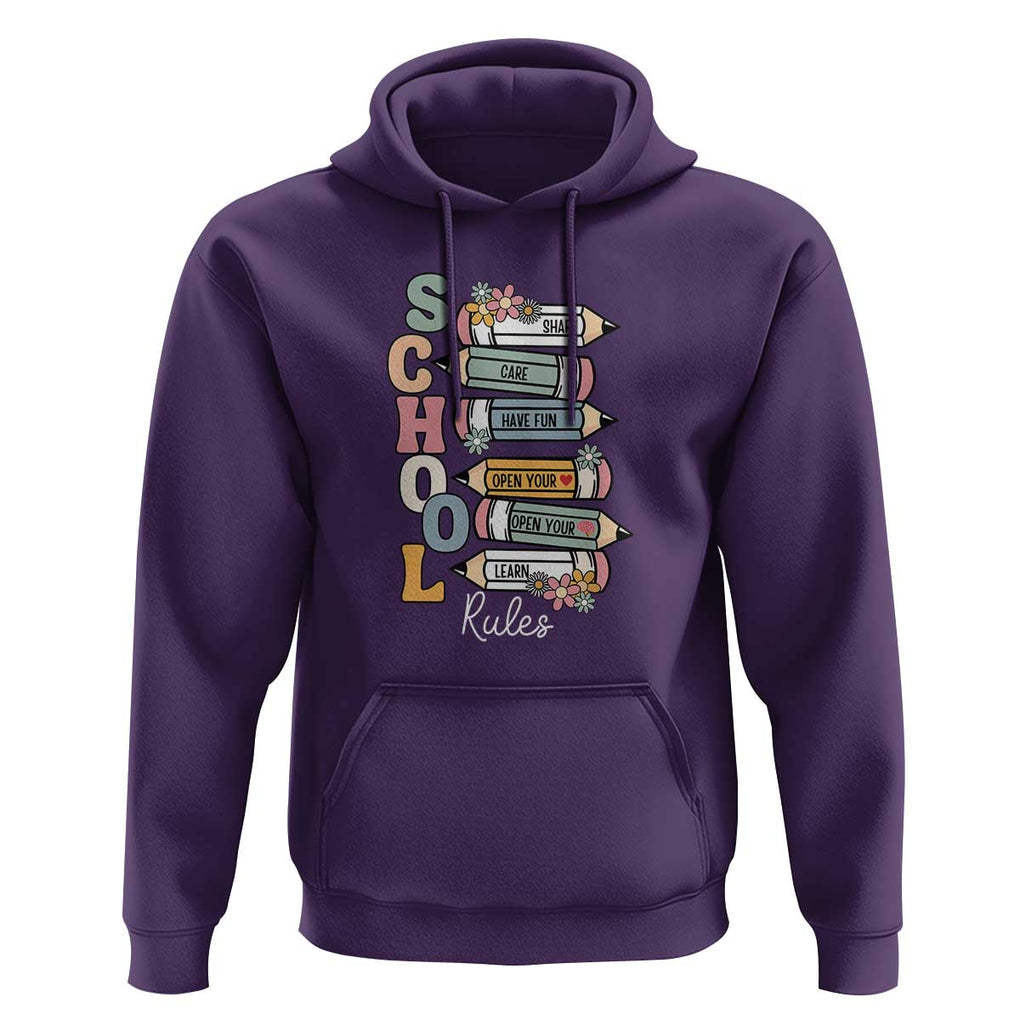 Back to School Teacher Hoodie Classroom Rules, Share, Care, Learn TS01 Purple Print Your Wear
