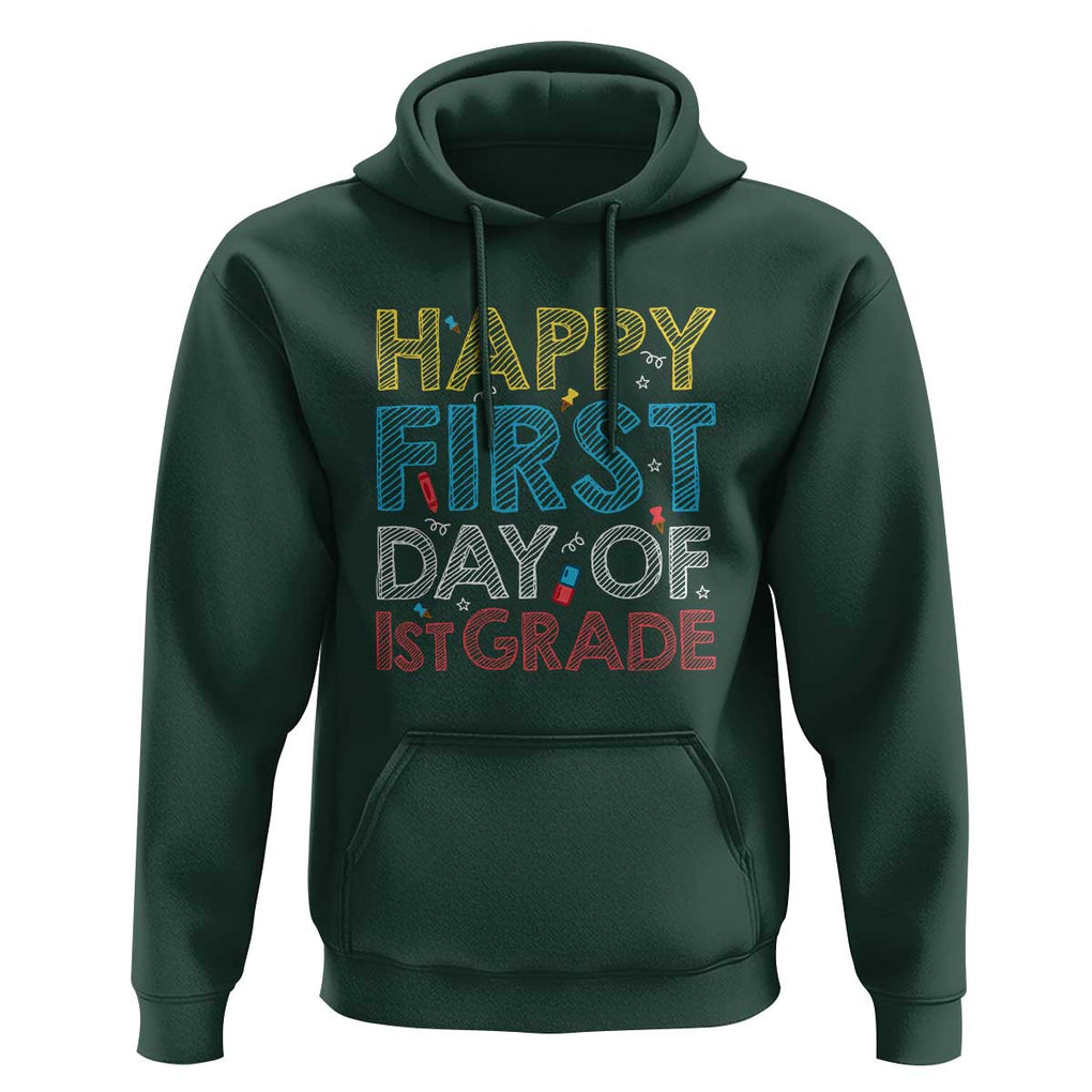 Happy First Day of 1st Grade Hoodie Back to School for Girls & Boys TS01 Dark Forest Green Print Your Wear