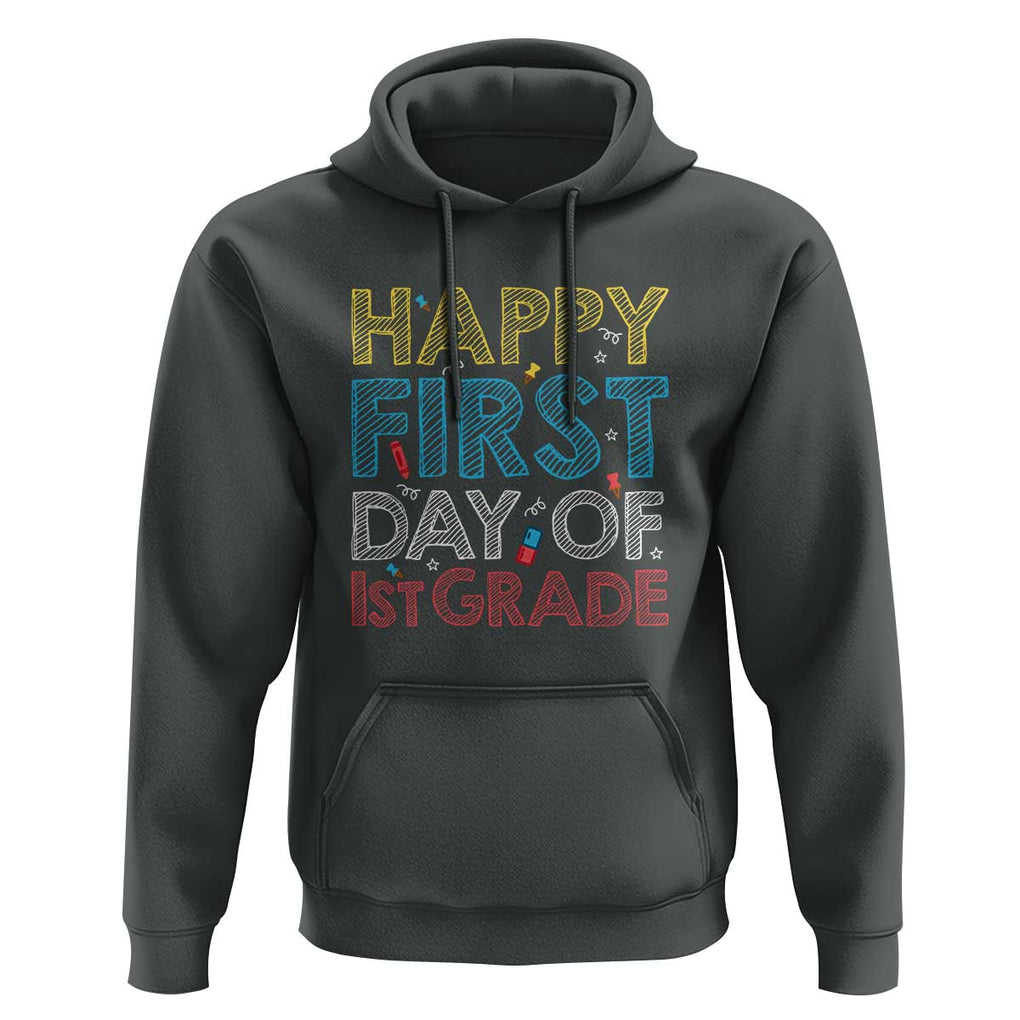 Happy First Day of 1st Grade Hoodie Back to School for Girls & Boys TS01 Dark Heather Print Your Wear