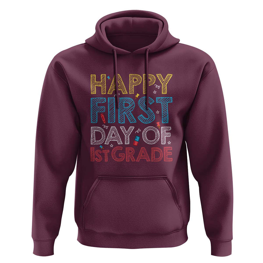 Happy First Day of 1st Grade Hoodie Back to School for Girls & Boys TS01 Maroon Print Your Wear
