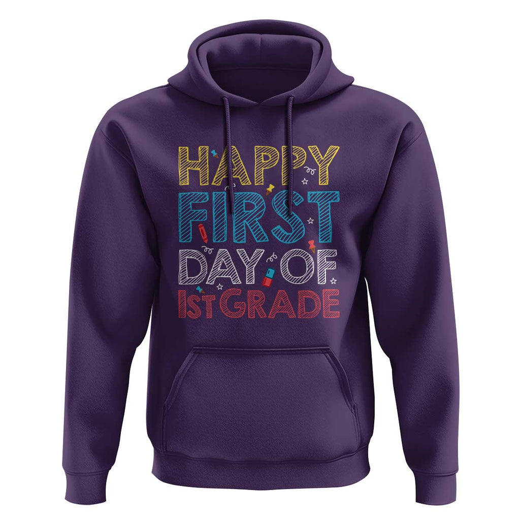 Happy First Day of 1st Grade Hoodie Back to School for Girls & Boys TS01 Purple Print Your Wear