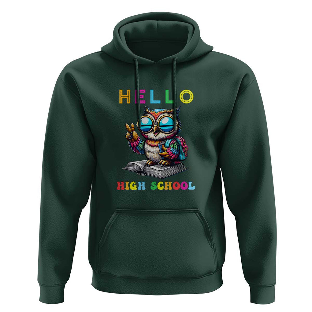 Hello High School Owl Lover Hoodie Back to School for Boys & Girls TS01 Dark Forest Green Print Your Wear