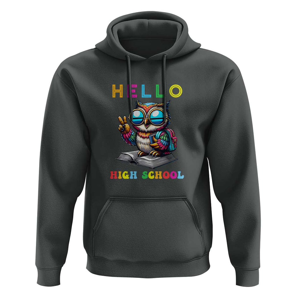 Hello High School Owl Lover Hoodie Back to School for Boys & Girls TS01 Dark Heather Print Your Wear