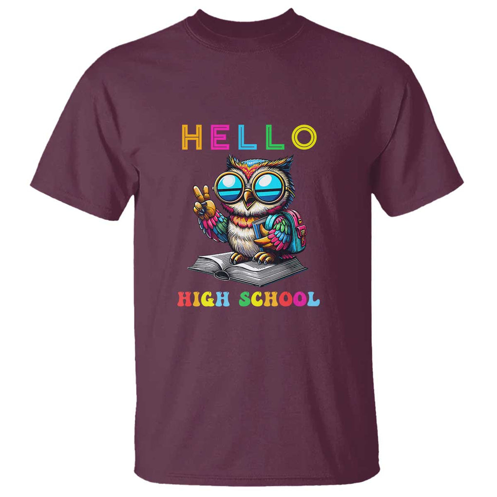 Hello High School Owl Lover T Shirt Back to School for Boys & Girls TS01 Maroon Print Your Wear