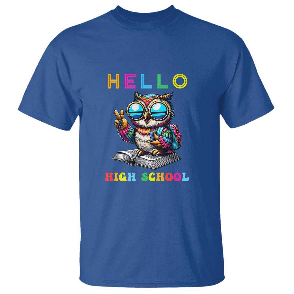 Hello High School Owl Lover T Shirt Back to School for Boys & Girls TS01 Royal Blue Print Your Wear