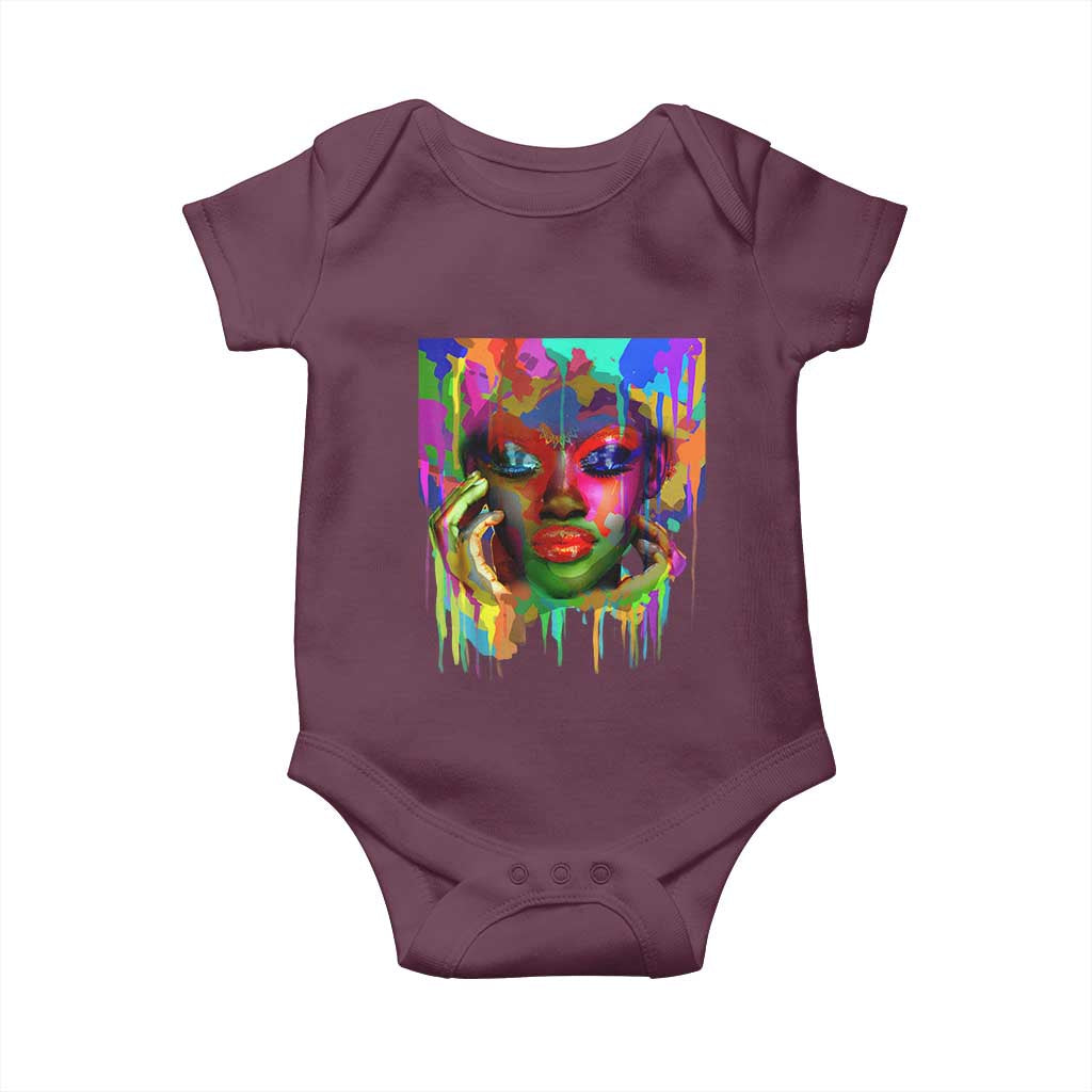 Afro Woman Graphic Baby Onesie African Pride Color Painted TS01 Maroon Print Your Wear