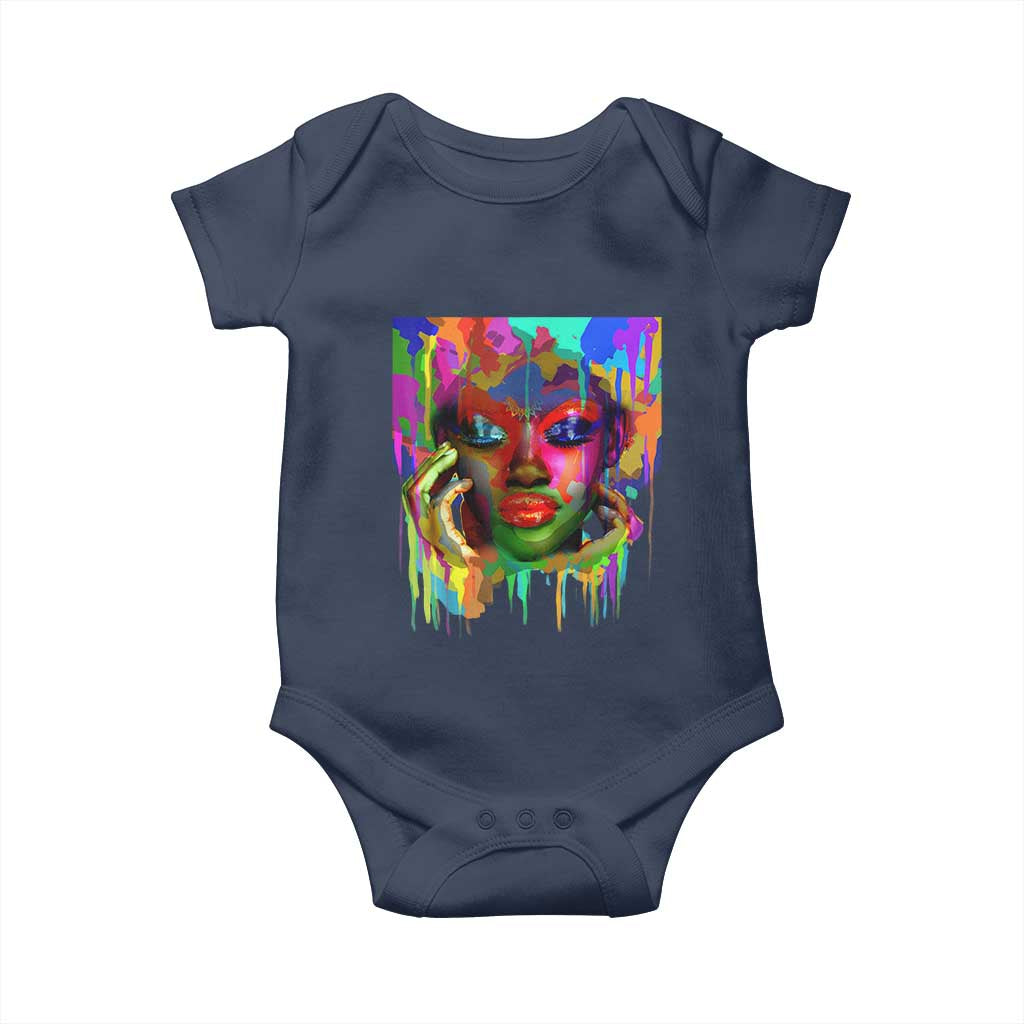 Afro Woman Graphic Baby Onesie African Pride Color Painted TS01 Navy Print Your Wear