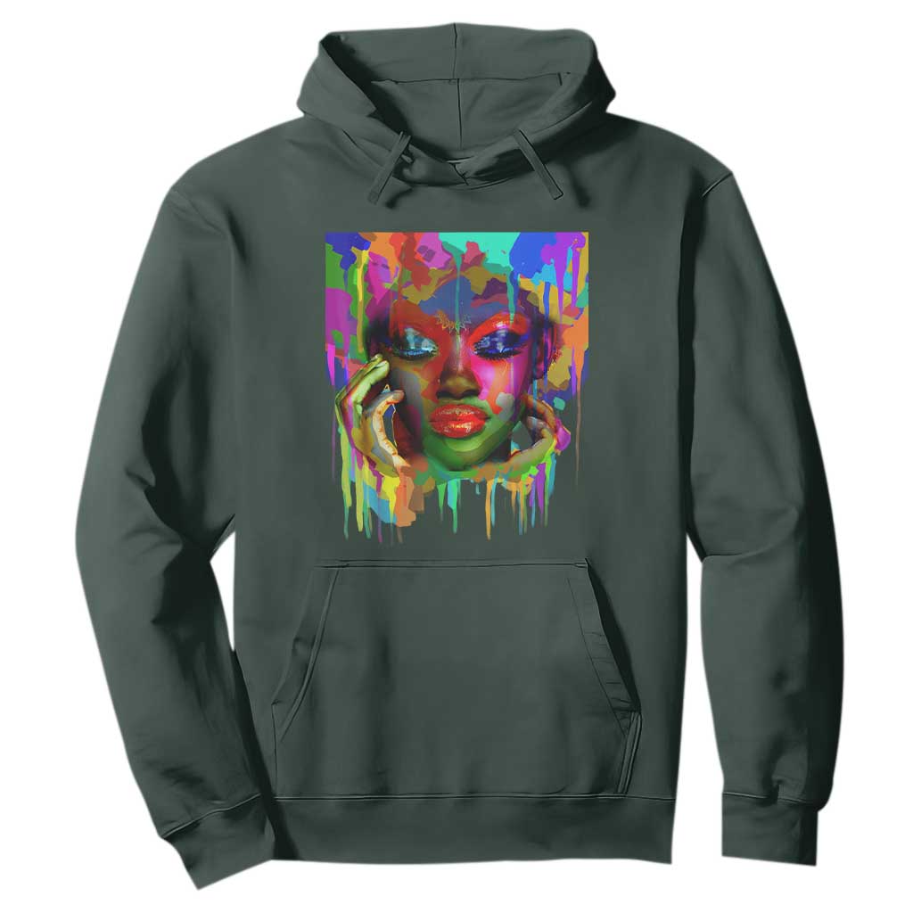 Cool African Woman Afro Color Painted Face Hoodie TS01 Dark Forest Green Printyourwear