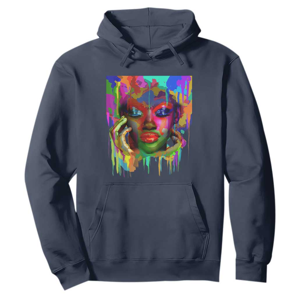 Cool African Woman Afro Color Painted Face Hoodie TS01 Navy Printyourwear