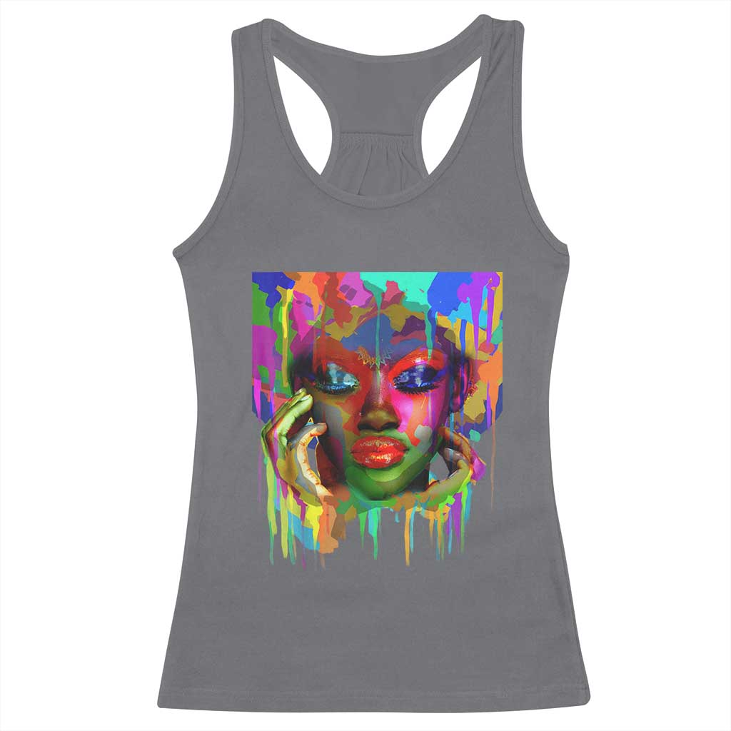 Afro Woman Graphic Racerback Tank Top African Pride Color Painted TS01 Charcoal Print Your Wear