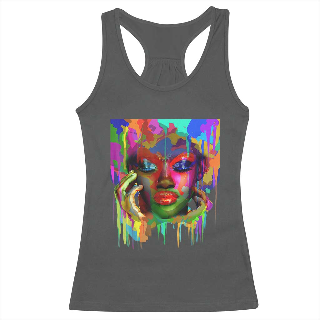 Afro Woman Graphic Racerback Tank Top African Pride Color Painted TS01 Dark Heather Print Your Wear