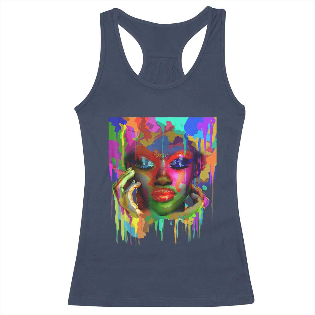 Afro Woman Graphic Racerback Tank Top African Pride Color Painted TS01 Navy Print Your Wear
